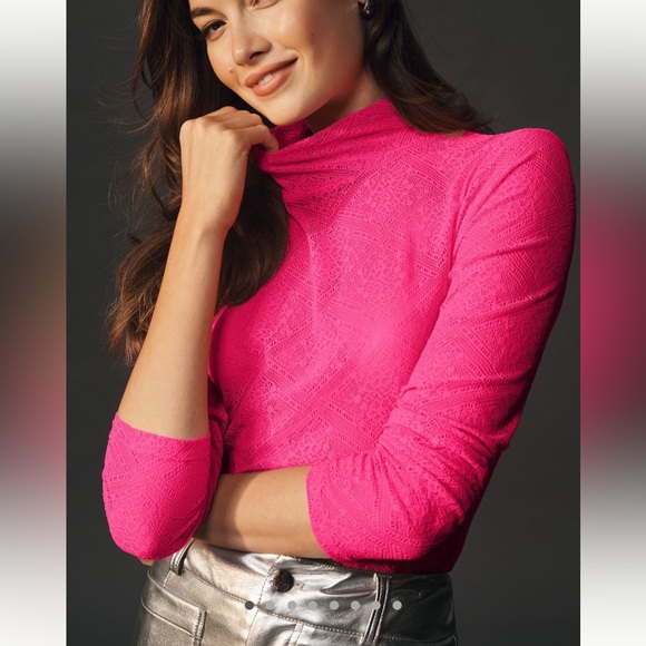 Anthropologie Tops - Anthropologie Sheer Lace Turtleneck Top